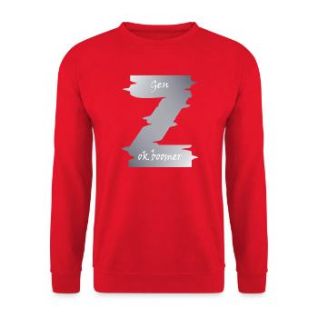 Generation Z Motiv Boomer digitales Zeitalter - Unisex Pullover - Rot - Vorne - Alina (178cm) & Michal (187cm)