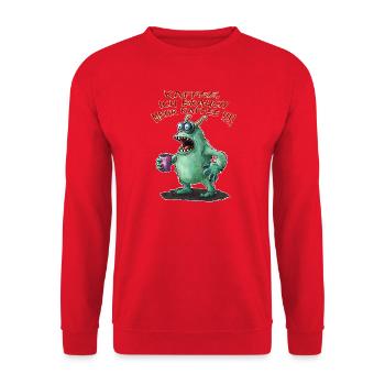 Kaffee, ich brauche mehr Kaffee !!!! - Unisex Pullover - Rot - Vorne - Alina (178cm) & Michal (187cm)