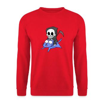 Faucheuse assise sur un chat - Sweat-shirt Unisexe - rouge - Devant - Alina (178cm) & Michal (187cm)