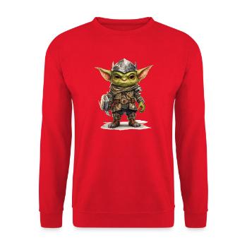 Kleiner Goblin Krieger Fantasy RPG Shirt - Unisex Pullover - Rot - Vorne - Alina (178cm) & Michal (187cm)