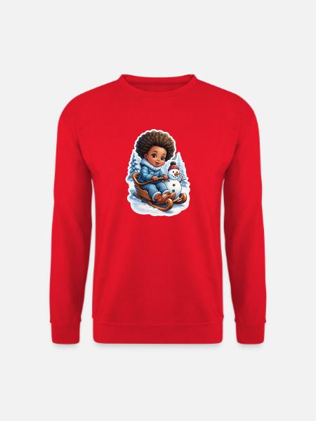 Winterspaß mit Schneemann und Schlitten - Unisex Pullover - Rot