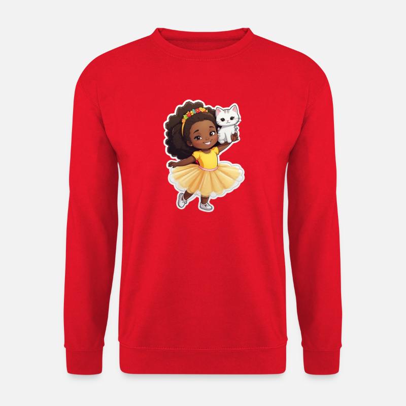 Fröhliches Kind mit Katze im Tutu - Unisex Pullover - Rot
