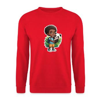 Niedlicher Jungen mit Panda und Naturmotiv - Unisex Pullover - Rot - Vorne - Alina (178cm) & Michal (187cm)
