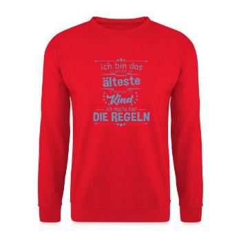 Ich bin das älteste Kind ich mache hier die Regeln - Unisex Pullover - Rot - Vorne - Alina (178cm) & Michal (187cm)