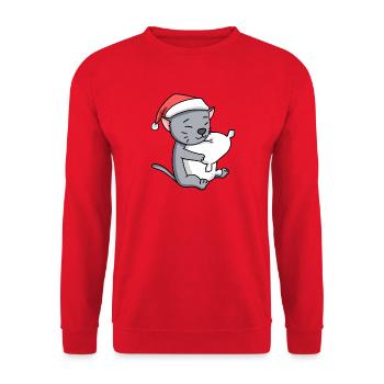Chat Mignon Korat Chat Fatigué Noël - Sweat-shirt Unisexe - rouge - Devant - Alina (178cm) & Michal (187cm)