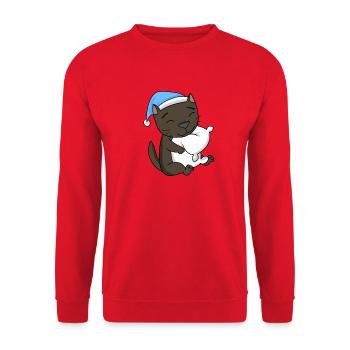 Sleeping Tired - Cat with Pillow and Sleepy Cap - Unisex Sweatshirt - red - Front - Alina (178cm) & Michal (187cm)