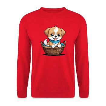Chien mignon dans un panier pour chien - Sweat-shirt Unisexe - rouge - Devant - Alina (178cm) & Michal (187cm)