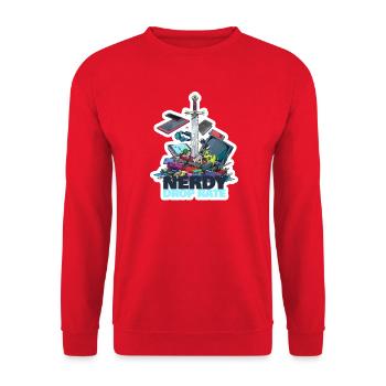 Nerdy Drop Rate Loot Level Gamer Shirt - Unisex Sweatshirt - red - Front - Alina (178cm) & Michal (187cm)