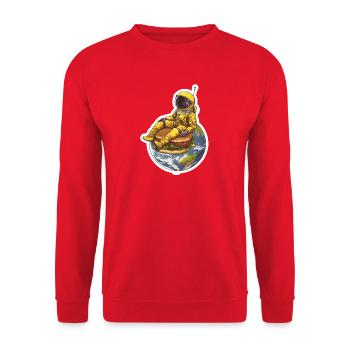 Golden Astronaut on Burger – Space Food Design - Unisex Sweatshirt - red - Front - Alina (178cm) & Michal (187cm)