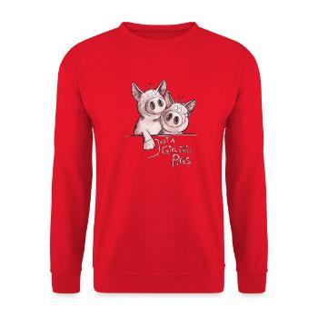 Just A Girl Who Loves Pigs Schwein - Unisex Pullover - Rot - Vorne - Alina (178cm) & Michal (187cm)