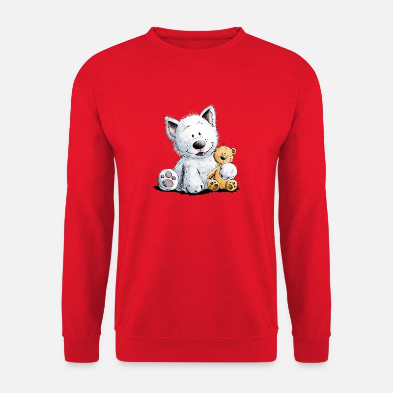West Highland White Terrier Mit Kuscheltier - Unisex Pullover - Rot