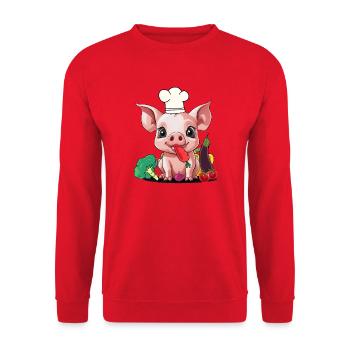Cochon Légume Cuisinier Cuisinier Cuisinier Porcelet - Sweat-shirt Unisexe - rouge - Devant - Alina (178cm) & Michal (187cm)