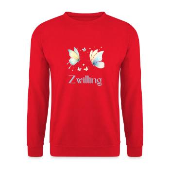 Elegantes Zwillinge Sternzeichen Aquarell Geschenk - Unisex Pullover - Rot - Vorne - Alina (178cm) & Michal (187cm)
