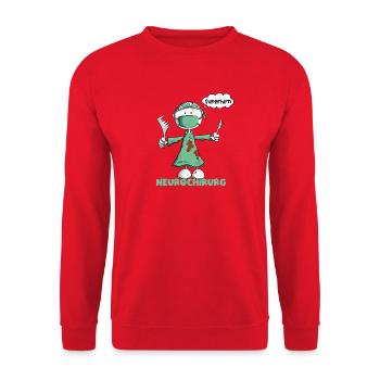Neurochirurg Spruch Chirurg Superhirn Cartoon - Unisex Pullover - Rot - Vorne - Alina (178cm) & Michal (187cm)
