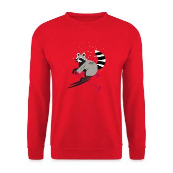 niedlicher Skifahrer-Waschbär–Spaßig und dynamisch - Unisex Pullover - Rot - Vorne - Alina (178cm) & Michal (187cm)