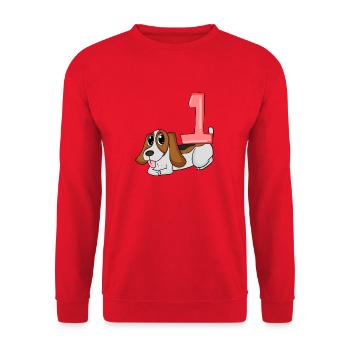 Zahl 1 Nummer Eins - Hund Motiv - Unisex Pullover - Rot - Vorne - Alina (178cm) & Michal (187cm)