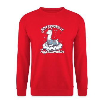Professionelle Tagträumerin – Lama auf Wolke - Unisex Pullover - Rot - Vorne - Alina (178cm) & Michal (187cm)