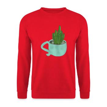 Eine Tasse mit einer Sukkulente - Unisex Pullover - Rot - Vorne - Alina (178cm) & Michal (187cm)