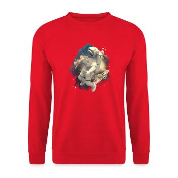 Astronaut im Weltraumzauber - Unisex Pullover - Rot - Vorne - Alina (178cm) & Michal (187cm)