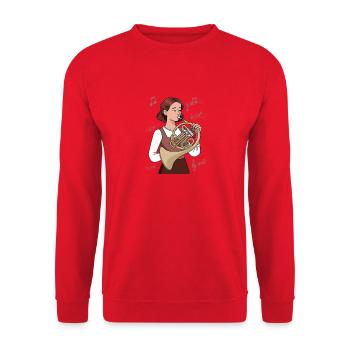 Hornistin mit Noten Horn Waldhorn - Unisex Pullover - Rot - Vorne - Alina (178cm) & Michal (187cm)