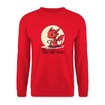 First Coffee Then We Grill People – Baby Dragon - Unisex Sweatshirt - red - Front - Alina (178cm) & Michal (187cm)