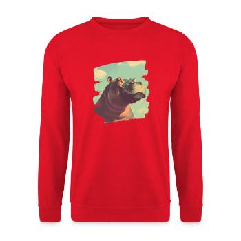 Nilpferd Retro - Unisex Pullover - Rot - Vorne - Alina (178cm) & Michal (187cm)