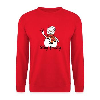 Fröhlicher Schneemann mit rotem Schal - Unisex Pullover - Rot - Vorne - Alina (178cm) & Michal (187cm)