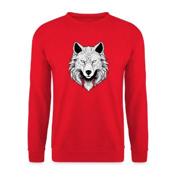Mystischer Wolfkopf mit detailliertem - Unisex Pullover - Rot - Vorne - Alina (178cm) & Michal (187cm)
