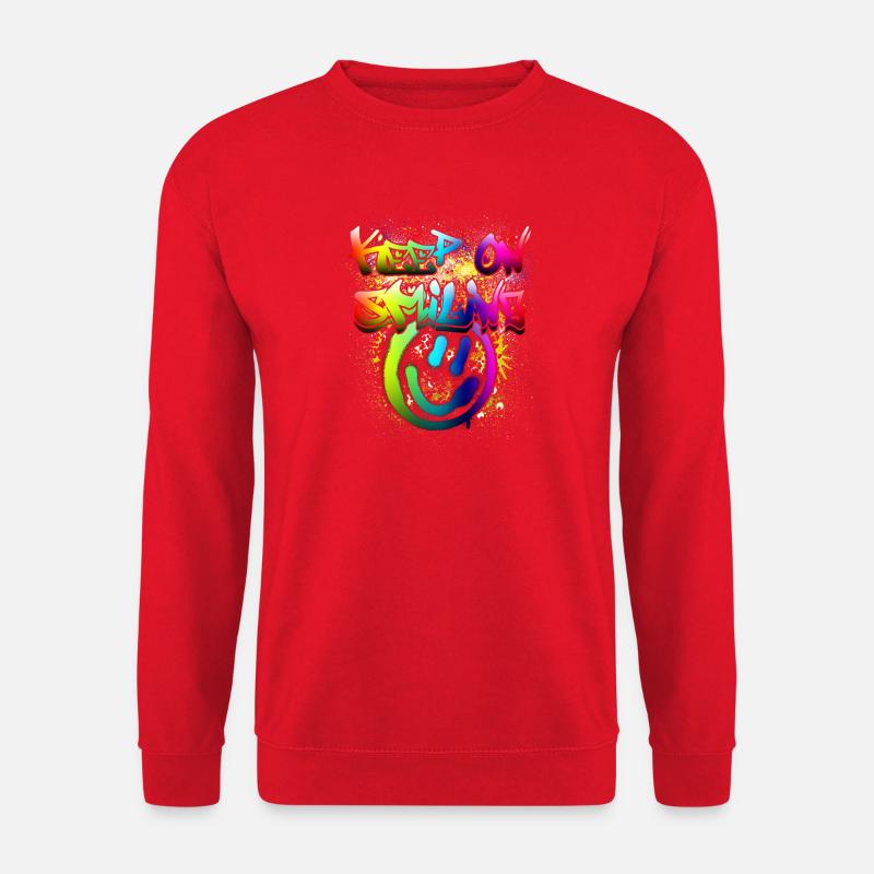 Buntes Happy Face Graffiti Design - Unisex Pullover - Rot