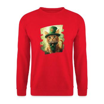 St Patricks day Katze - Unisex Pullover - Rot - Vorne - Alina (178cm) & Michal (187cm)