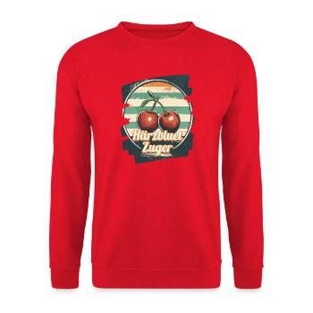 Härzbluetzuger Zuger Chriesi Kirschen Kanton Zug - Unisex Pullover - Rot - Vorne - Alina (178cm) & Michal (187cm)