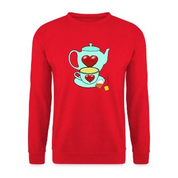 Breakfast Teapot Tea Cup Morning - Unisex Sweatshirt - red - Front - Alina (178cm) & Michal (187cm)