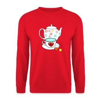 Tea Teapot Tea Bag Cup - Unisex Sweatshirt - red - Front - Alina (178cm) & Michal (187cm)