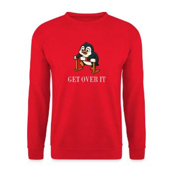 Cute Penguin Hurdler Saying Overcoming It - Unisex Sweatshirt - red - Front - Alina (178cm) & Michal (187cm)