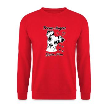 Hundemotiv: Treue Augen, Großes Herz - Unisex Pullover - Rot - Vorne - Alina (178cm) & Michal (187cm)