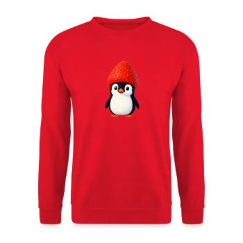 Lustiger Pinguin mit Erdbeere und Hut - Unisex Pullover - Rot - Vorne - Alina (178cm) & Michal (187cm)