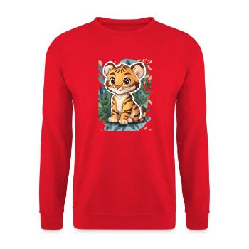 Süsser Tiger – Lustige Geschenkidee für Kinder - Unisex Pullover - Rot - Vorne - Alina (178cm) & Michal (187cm)