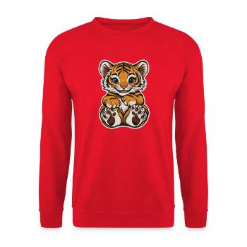Süsser Tiger – Lustige Geschenkidee für Kinder - Unisex Pullover - Rot - Vorne - Alina (178cm) & Michal (187cm)