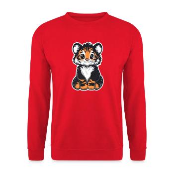 Süsser Tiger – Lustige Geschenkidee für Kinder - Unisex Pullover - Rot - Vorne - Alina (178cm) & Michal (187cm)