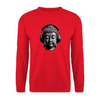 Buddha mit Kopfhörern Achtsamkeit Musik Boho Zen - Unisex Pullover - Rot - Vorne - Alina (178cm) & Michal (187cm)