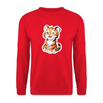 Süsser Tiger – Lustige Geschenkidee für Kinder - Unisex Pullover - Rot - Vorne - Alina (178cm) & Michal (187cm)