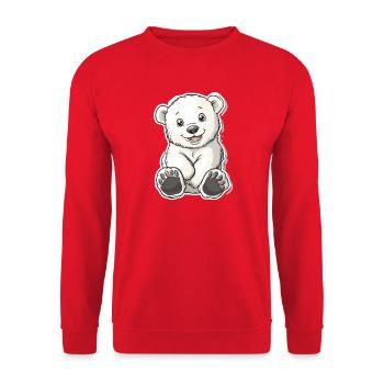 Polar Bear Illustration – Arctic Animal Motif - Unisex Sweatshirt - red - Front - Alina (178cm) & Michal (187cm)