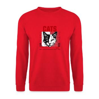 Katzenkunst mit energischem Design - Unisex Pullover - Rot - Vorne - Alina (178cm) & Michal (187cm)