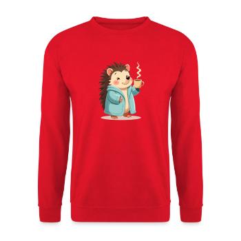 Hedgehog Mit Kaffee Pullover Design - Unisex Pullover - Rot - Vorne - Alina (178cm) & Michal (187cm)
