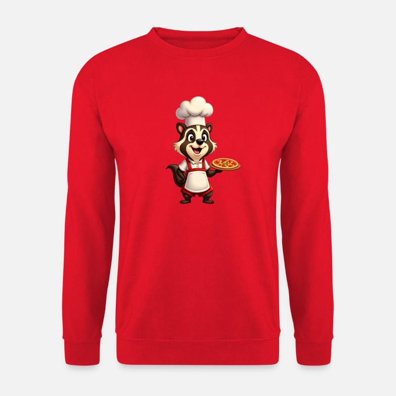 Waschbär als Pizzabäcker - Tier Grafik Design - Unisex Pullover - Rot