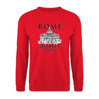 Rome 2025 Jubilé et Saint-Pierre Vatican v2 - Sweat-shirt Unisexe - rouge - Devant - Alina (178cm) & Michal (187cm)