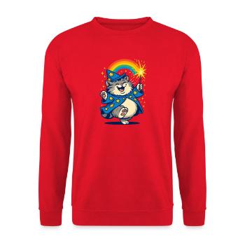  Wizard Cat with Rainbow and Sparkles, Cats - Unisex Sweatshirt - red - Front - Alina (178cm) & Michal (187cm)