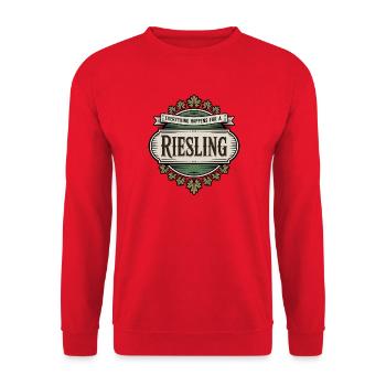 Wein Weintrinker Everything Happens For A Riesling - Unisex Pullover - Rot - Vorne - Alina (178cm) & Michal (187cm)