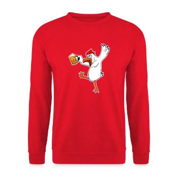 Humorvolle Biergarten Betrunkene Möwe mit Bier - Unisex Pullover - Rot - Vorne - Alina (178cm) & Michal (187cm)