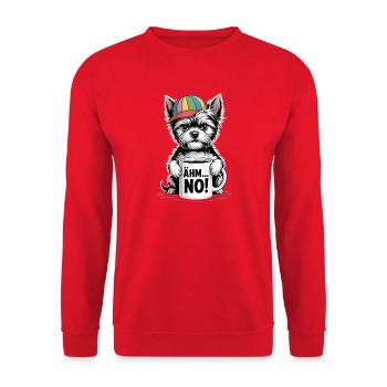 Lustiger Hund mit Kaffee und Regenbogenmütze - Unisex Pullover - Rot - Vorne - Alina (178cm) & Michal (187cm)